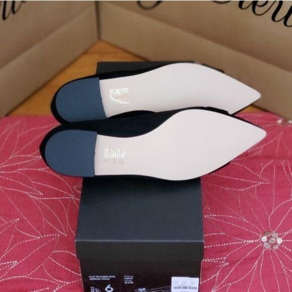 J. Crew Suede Jeweled Embellished Buckle Flats Black Size 6 Pointy Toe - Picture 4 of 6